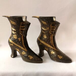 Vintage Set of Two Brass Victorian Boot Style Ashtrays / Display Items